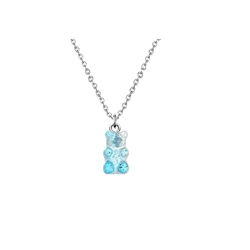 RUIZHEN Mix Multi-color Resin Gummy Bear Pendant Necklace Stainless Steel Chain(blue) - Image 1